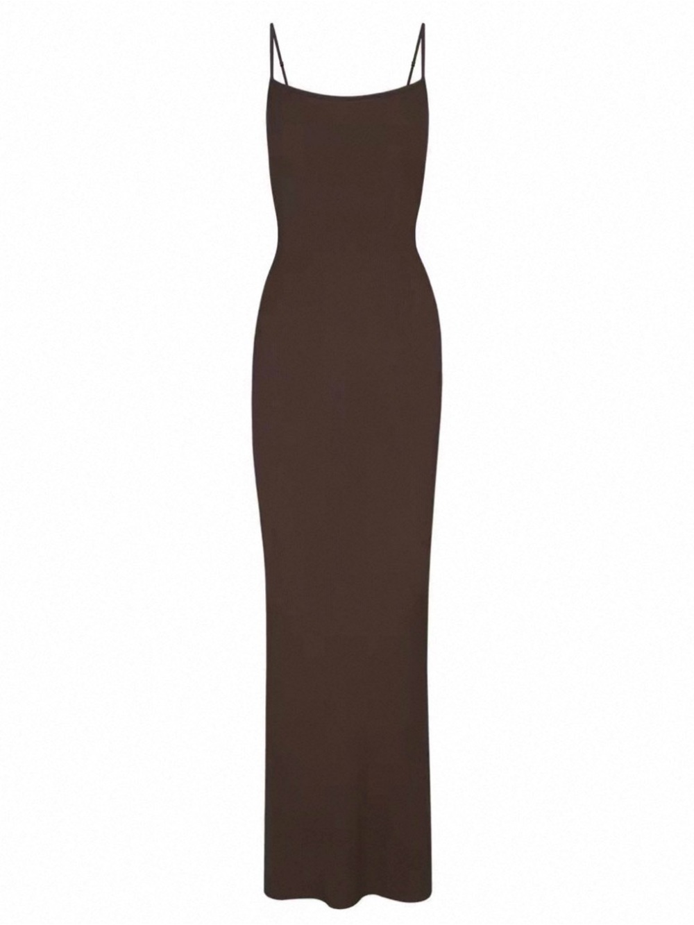 Sleek Brown Spaghetti-Strap Maxi Dress